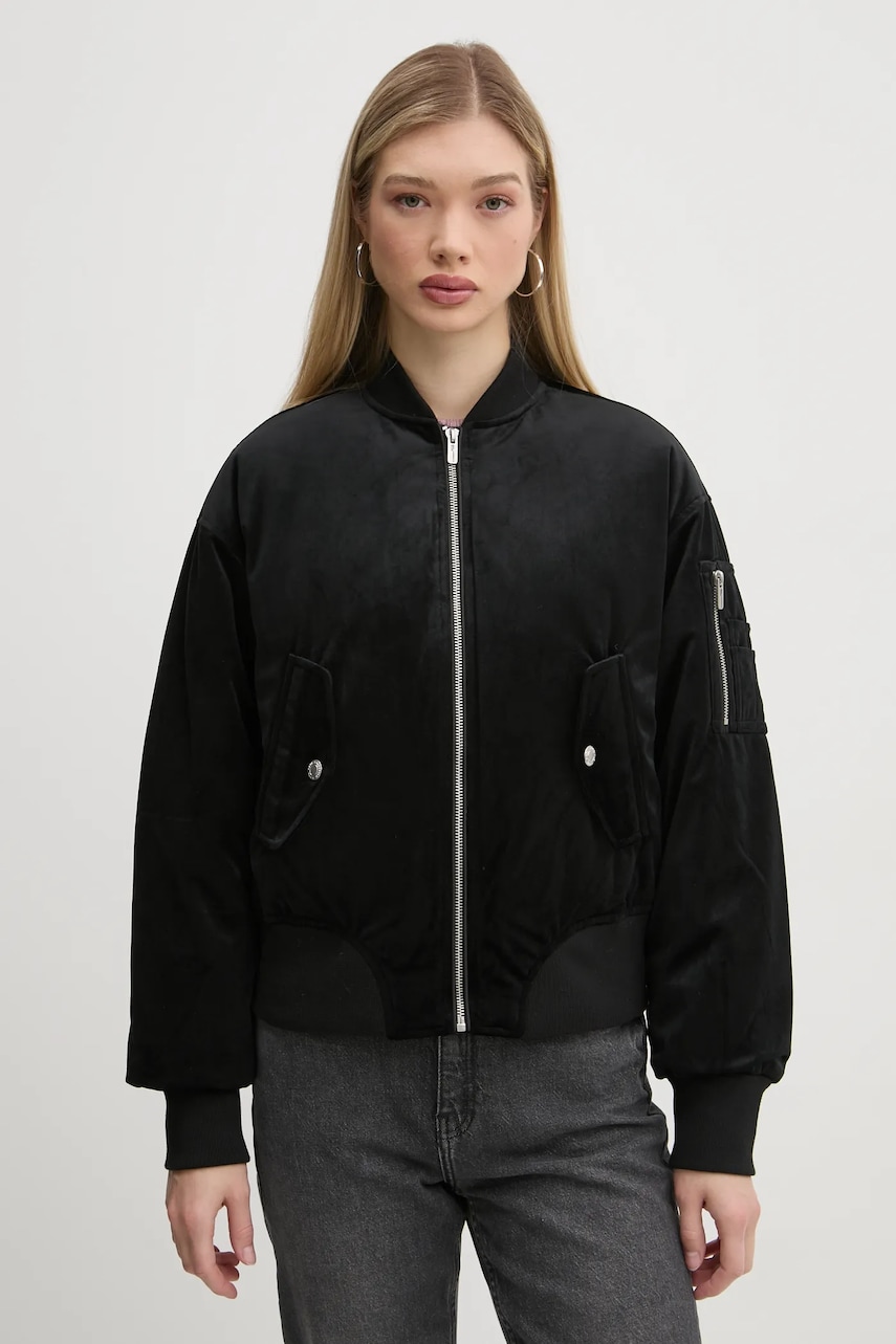 Karl Lagerfeld Jeans geacă bomber femei, culoarea negru, de iarnă, oversize, A1W15010 Karl Lagerfeld Jeans geacă bomber femei, culoarea negru, de iarnă, oversize, A1W15010