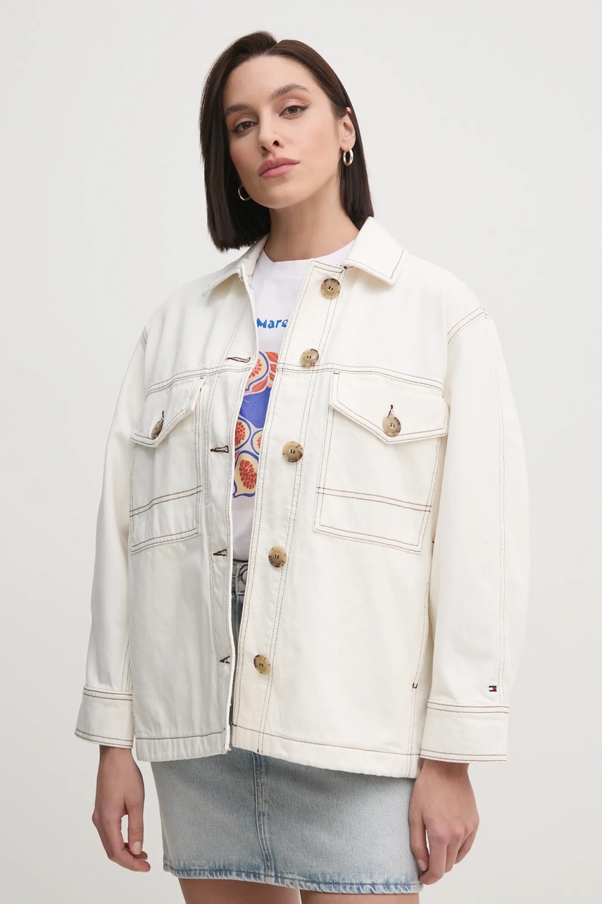 Джинсова куртка Tommy Hilfiger жіноча колір бежевий перехідна WW0WW43728 