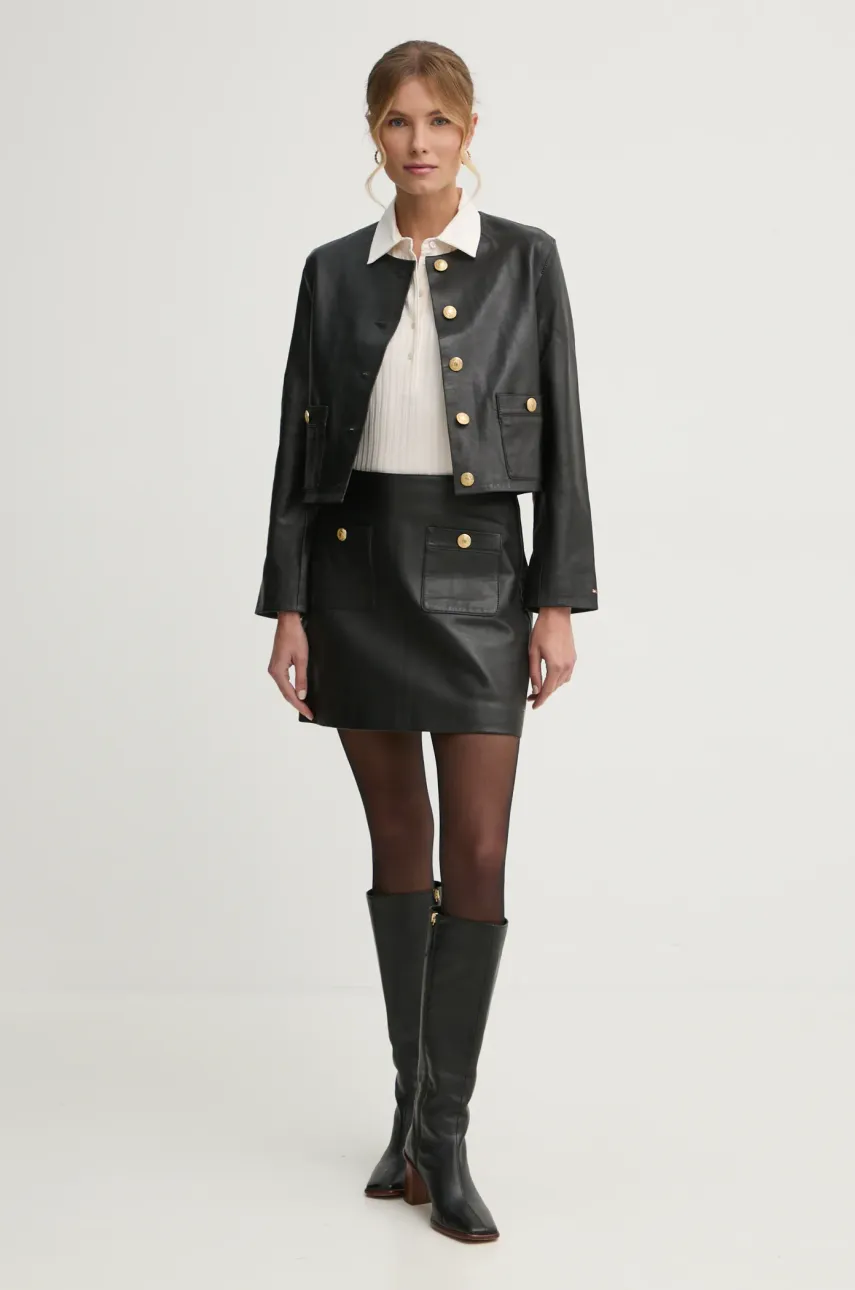 Кожаная куртка Tommy Hilfiger женская цвет чёрный переходная WW0WW43781 Кожаная куртка Tommy Hilfiger женская цвет чёрный переходная WW0WW43781
