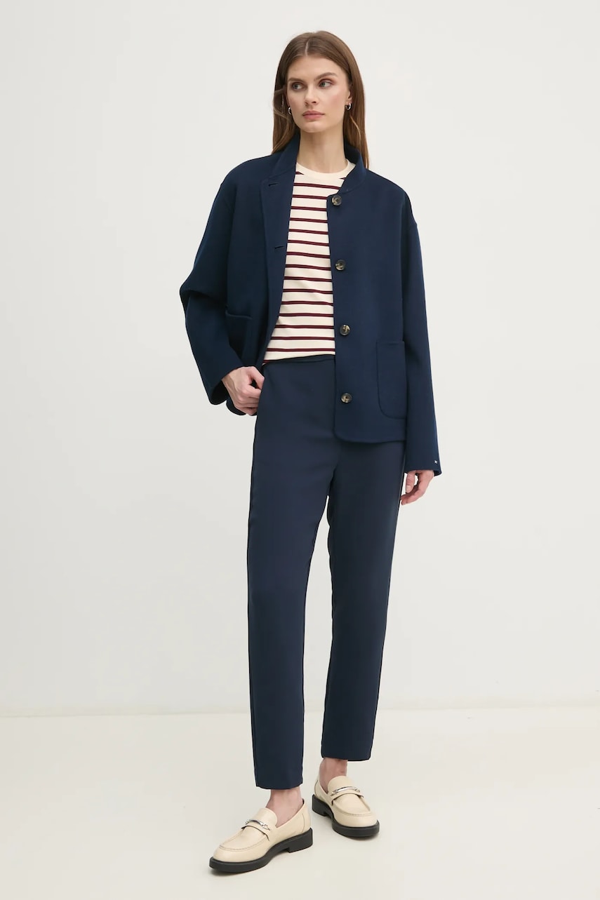 Шерстяная куртка-бомбер Tommy Hilfiger цвет синий переходная WW0WW44978 Шерстяная куртка-бомбер Tommy Hilfiger цвет синий переходная WW0WW44978