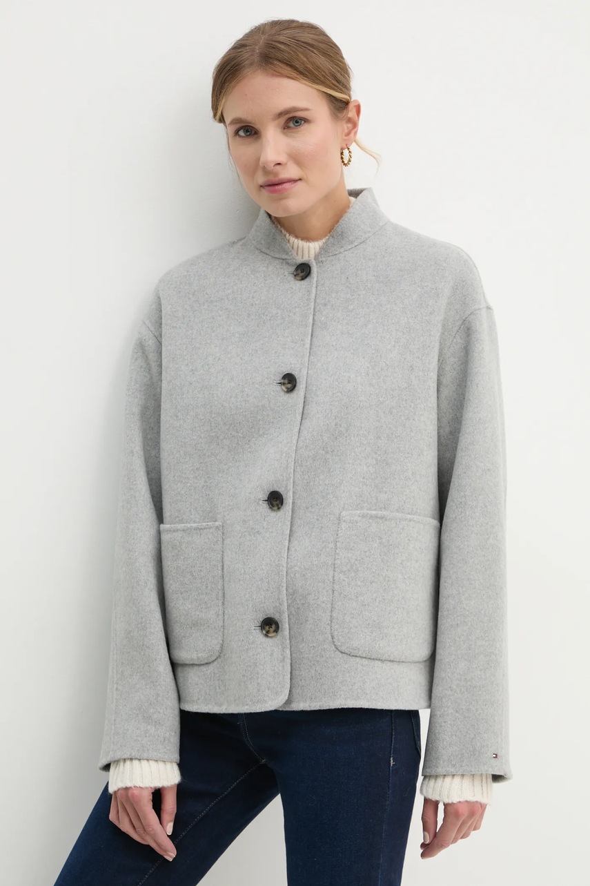 

Вълнено яке Tommy Hilfiger в сиво преходен модел WW0WW44978, Сив