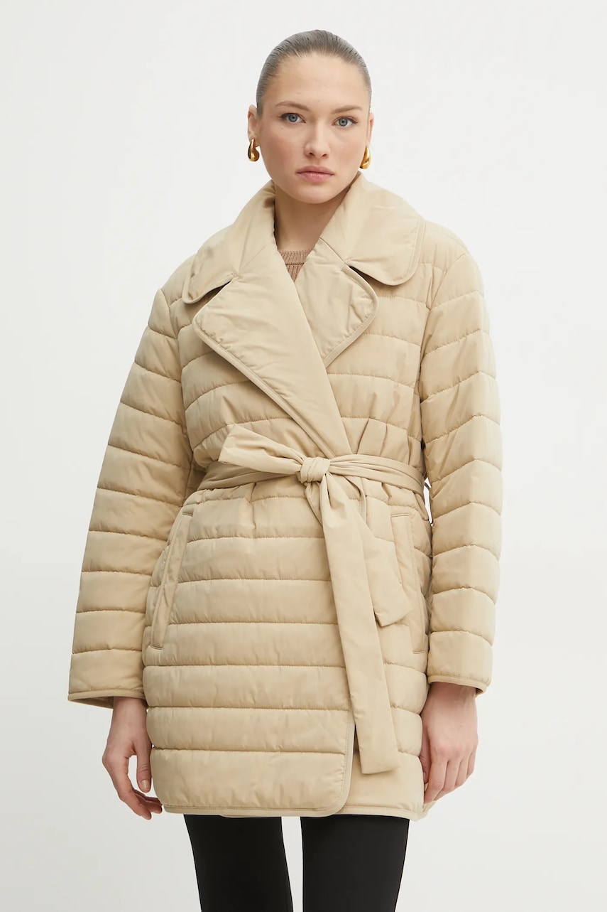 BOSS geaca culoarea bej, de tranzitie, oversize, 50535340