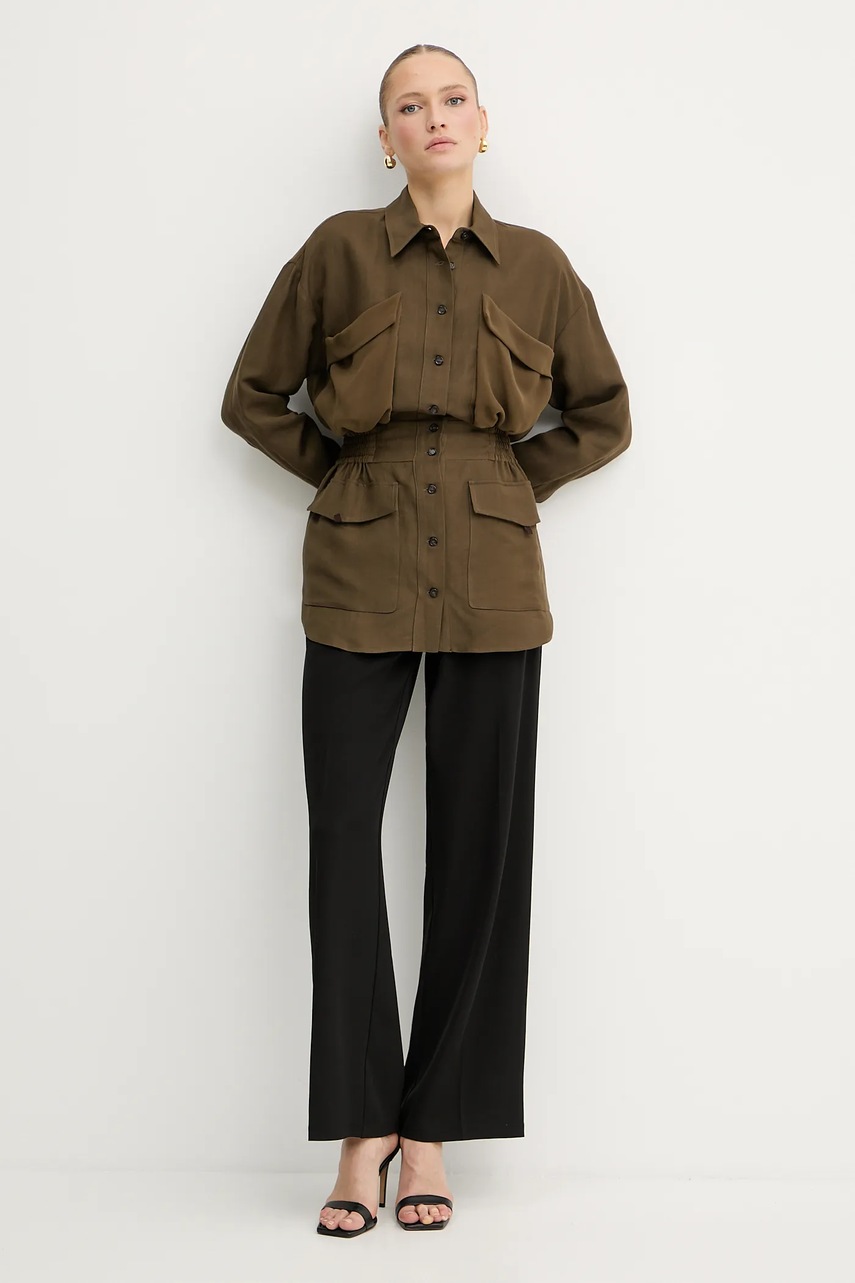 Рубашка с примесью льна Pinko цвет зелёный regular классический воротник 105017 A2I9