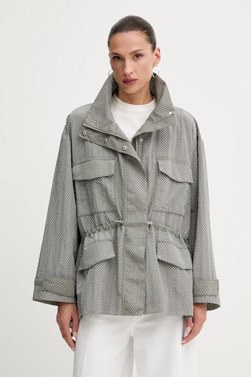 Bunda Pinko šedá barva, přechodná, oversize, 104598 A2BW