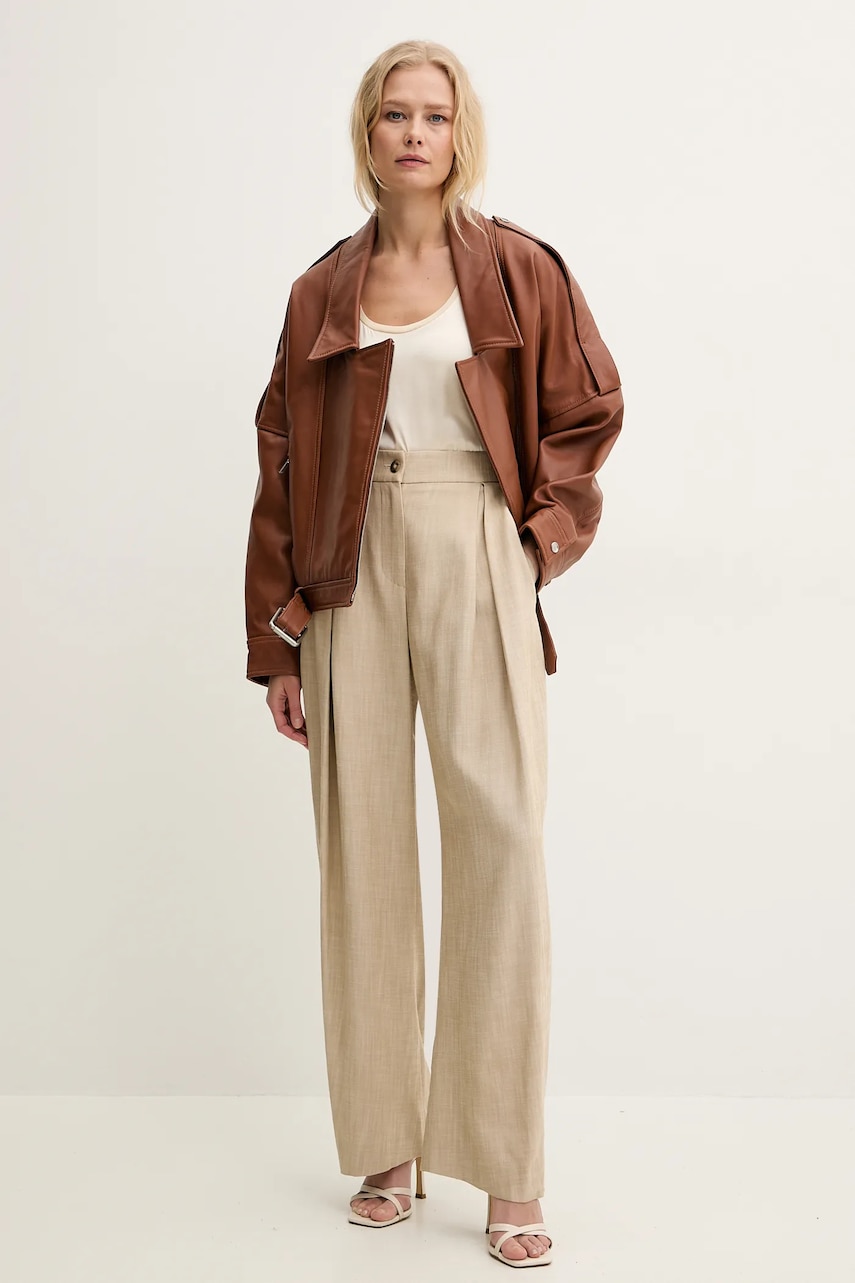 Кожаная куртка Pinko цвет коричневый переходная oversize 104877 A21L Кожаная куртка Pinko цвет коричневый переходная oversize 104877 A21L