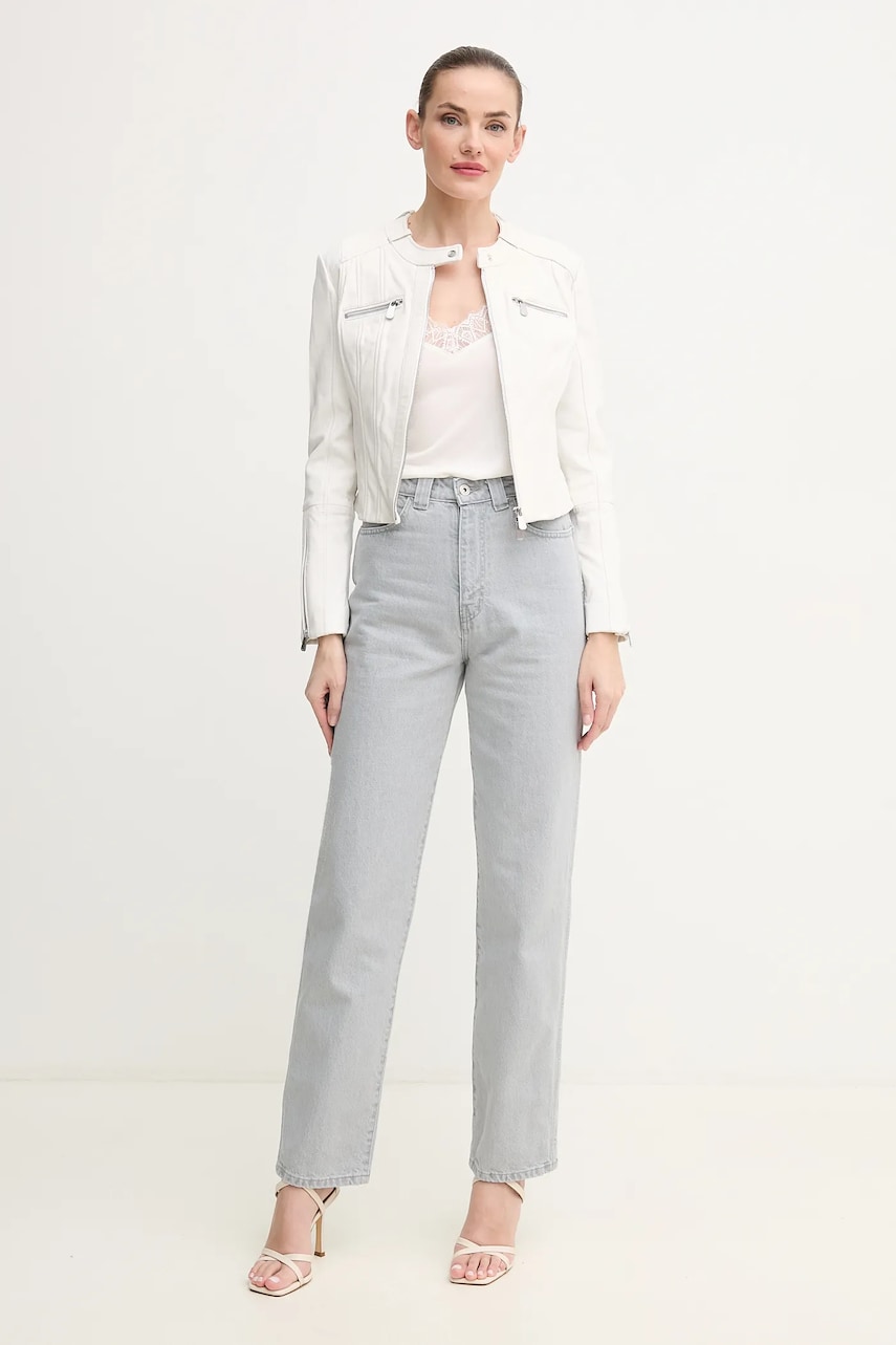 Кожаная куртка Pinko цвет белый переходная 104914 A2HT Кожаная куртка Pinko цвет белый переходная 104914 A2HT