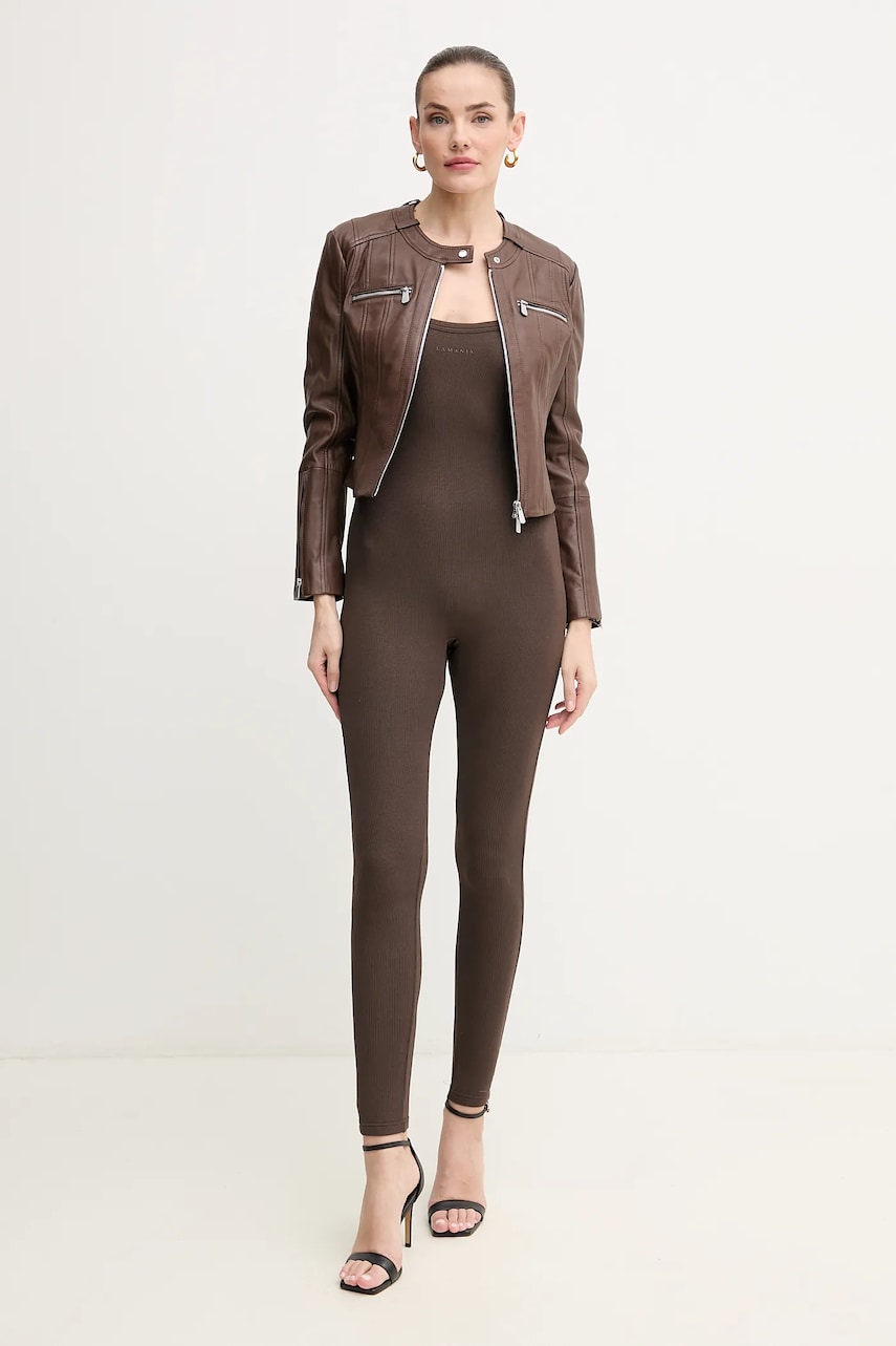 Кожаная куртка Pinko цвет коричневый переходная 104914 A2HT Кожаная куртка Pinko цвет коричневый переходная 104914 A2HT
