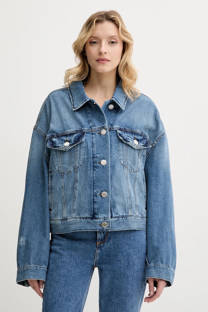 Levně Džínová bunda Pinko modrá barva, přechodná, oversize, 104644 A2E1