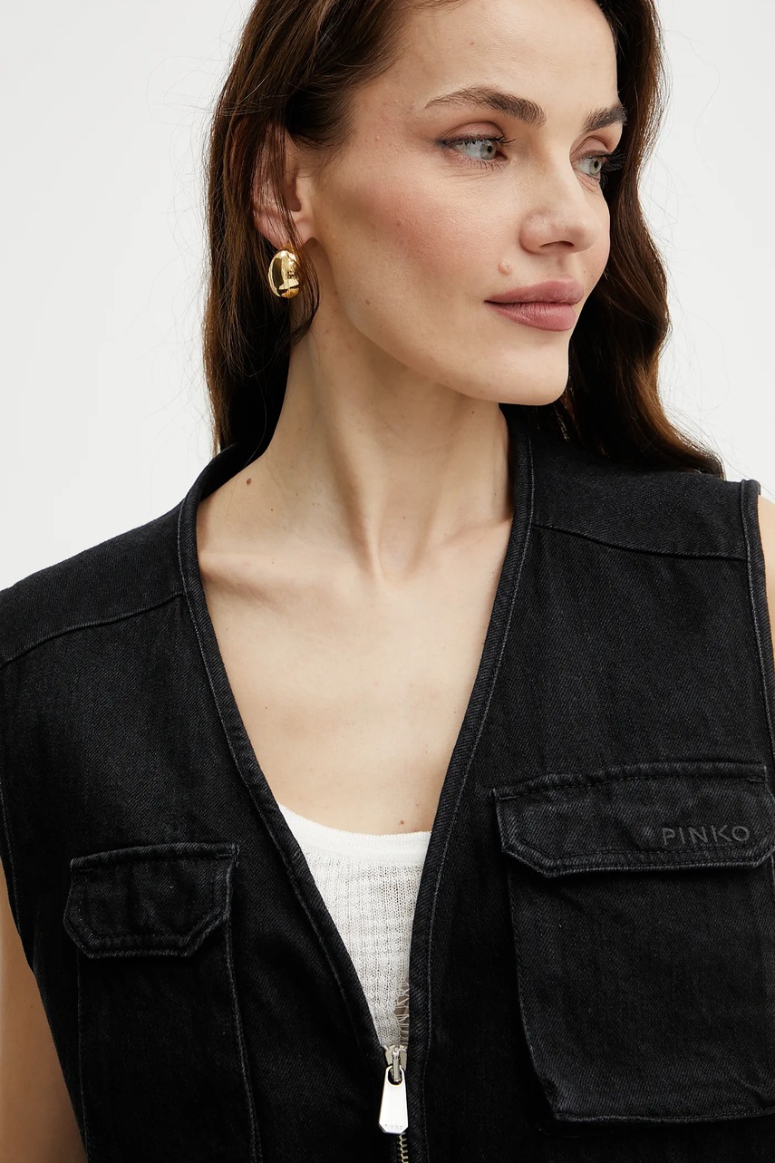 Γιλέκο τζιν Pinko χρώμα: μαύρο, 105053 A2HF φωτογραφία