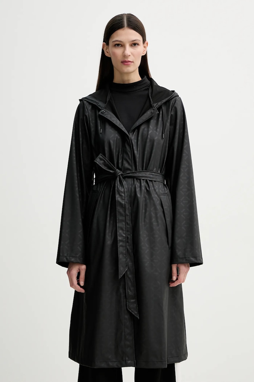 Rains geacă A-Line Longer W Jacket W3 culoarea negru, de tranzitie, 12040 Rains geacă A-Line Longer W Jacket W3 culoarea negru, de tranzitie, 12040