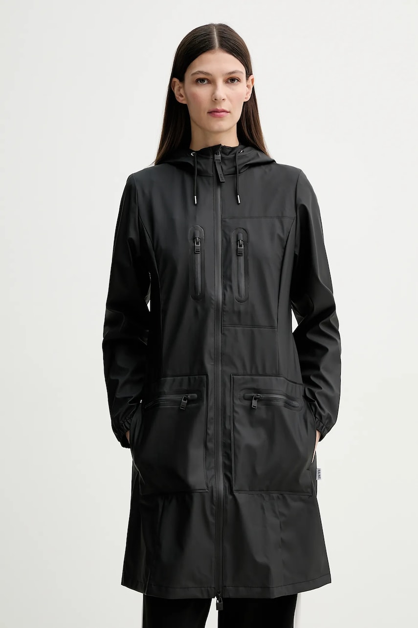 Rains geacă Cargo Curve Jacket W3 femei, culoarea negru, de tranzitie, 12050