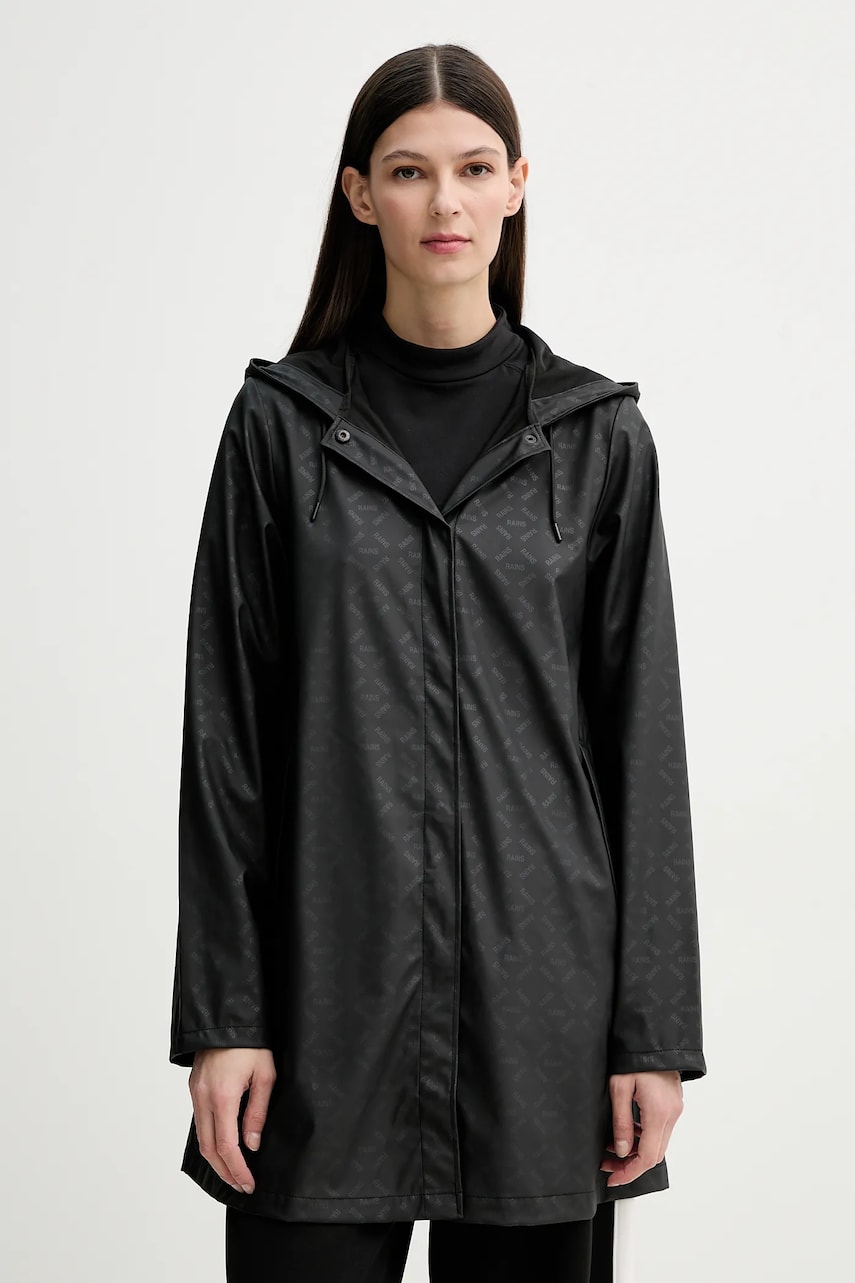Rains geacă A-Line W Jacket W3 culoarea negru, de tranzitie, 18050 Rains geacă A-Line W Jacket W3 culoarea negru, de tranzitie, 18050