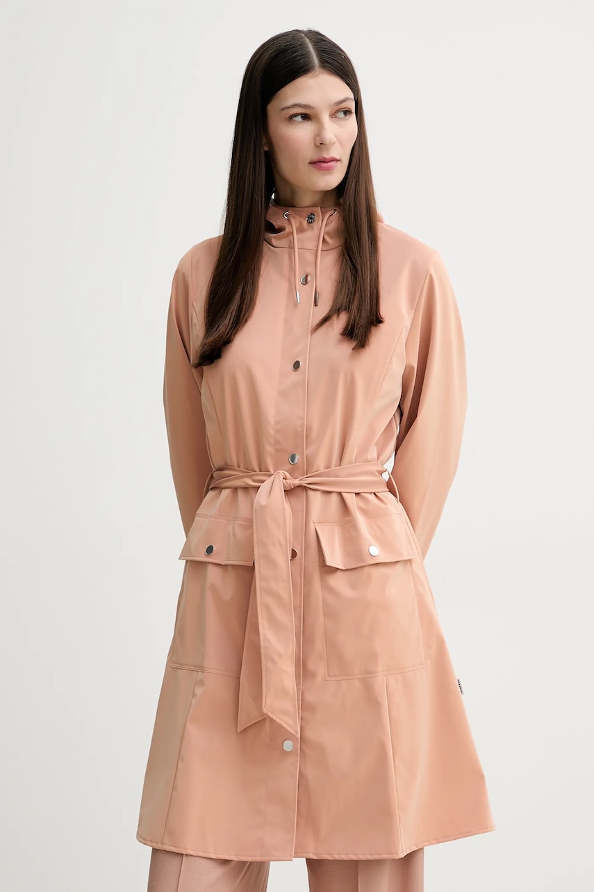 Rains geacă Curve Long Jacket W3 culoarea portocaliu, de tranzitie, 18130