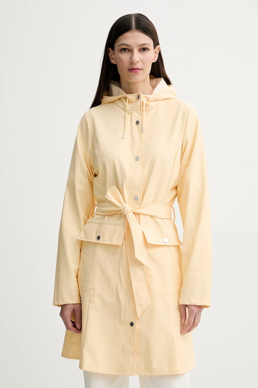 Rains geaca Curve Long Jacket W3 femei, culoarea galben, de tranzitie, 18130 Rains geaca Curve Long Jacket W3 femei, culoarea galben, de tranzitie, 18130