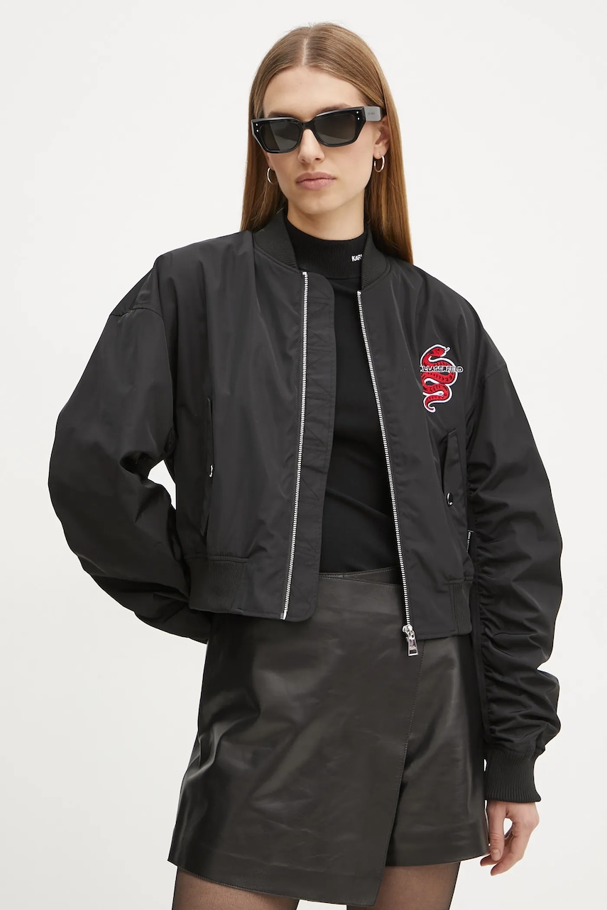 Karl Lagerfeld geaca bomber femei, culoarea negru, de tranzitie, A1W14039