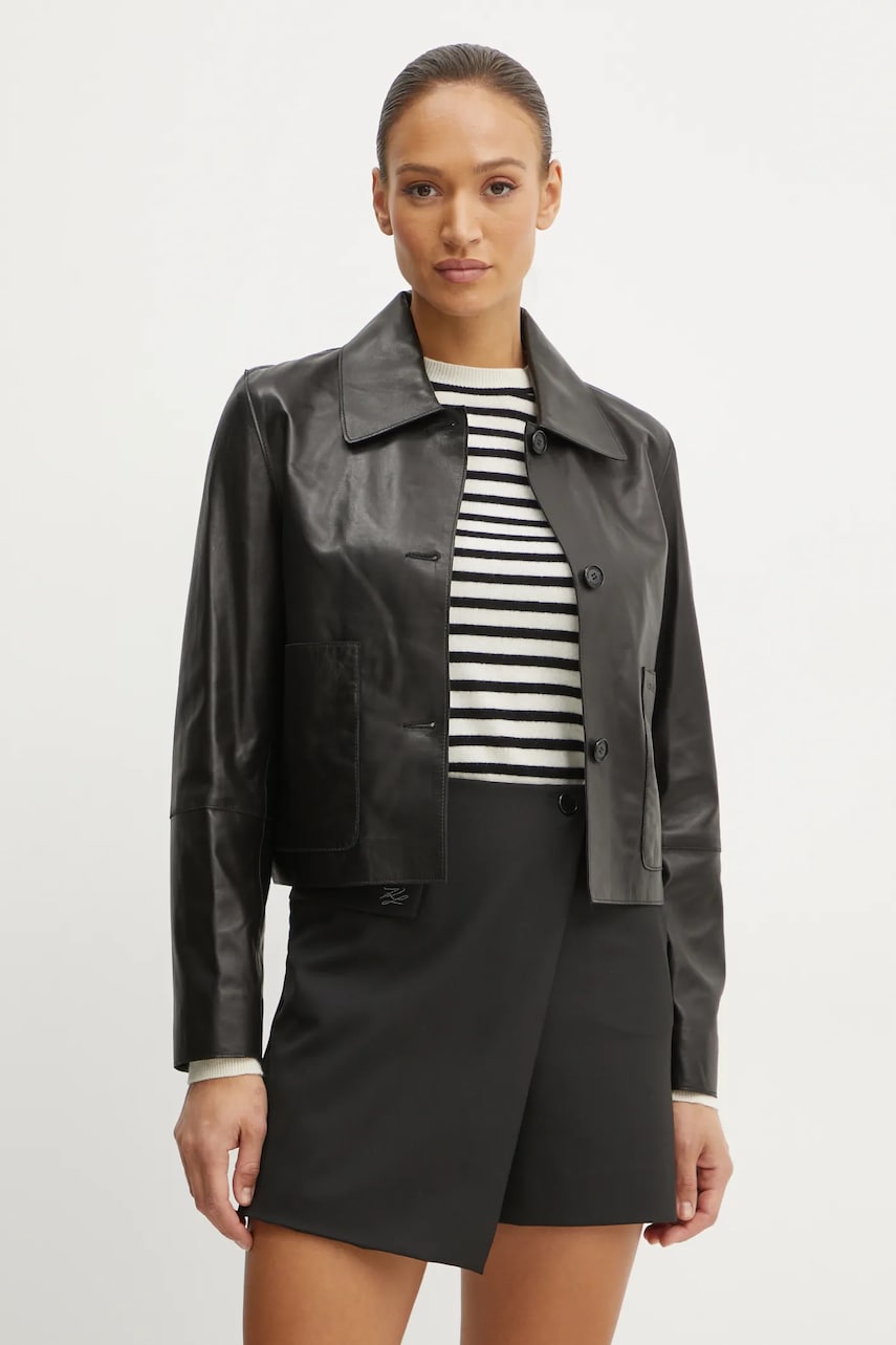 Karl Lagerfeld geaca de piele femei, culoarea negru, de tranzitie, A1W15044