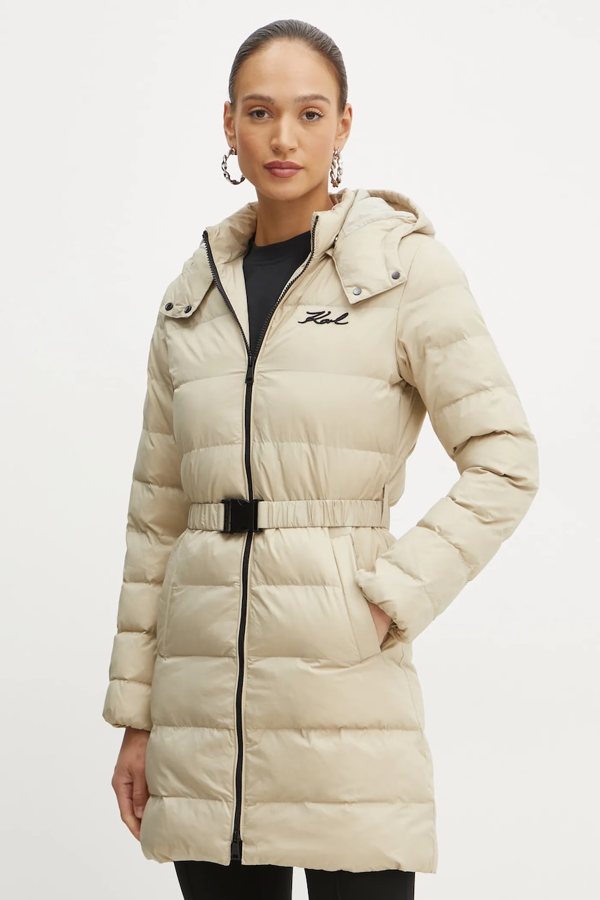 Karl Lagerfeld geaca femei, culoarea bej, de iarna, 246W1514