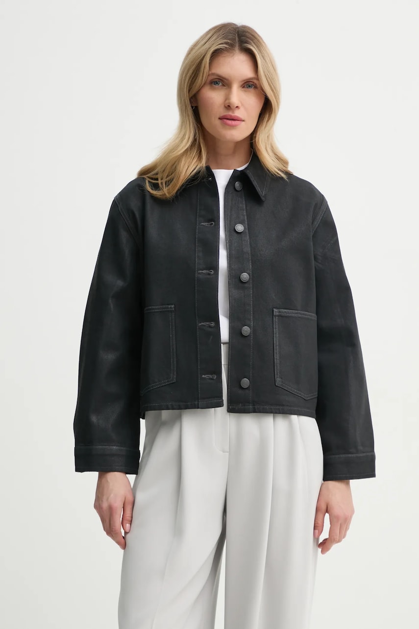 Samsoe Samsoe geacă din denim SANADINA femei, culoarea negru, de tranziție, oversize, F24400175