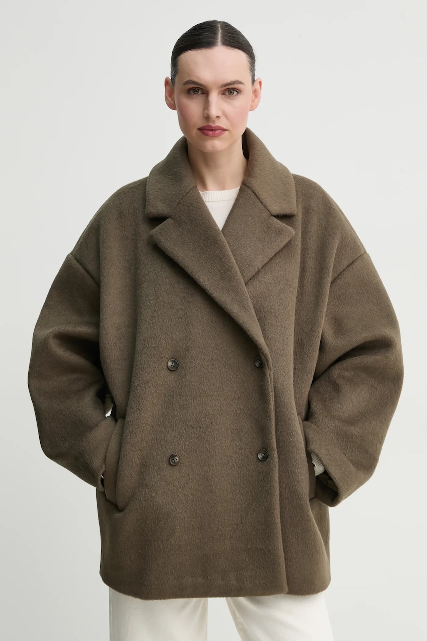 2NDDAY palton din lana Calisa femei, culoarea verde, de tranzitie, oversize, 2251111123