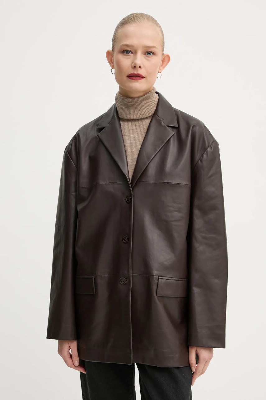 Шкіряний піджак 2NDDAY Harrison колір коричневий oversize однотонний 2251515672 