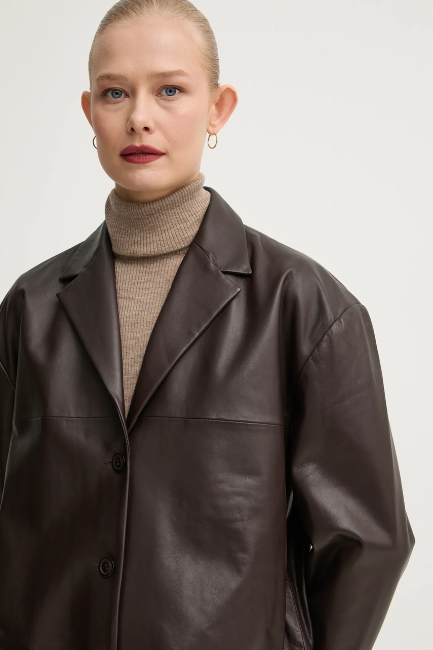 Шкіряний піджак 2NDDAY Harrison колір коричневий oversize однотонний 2251515672 