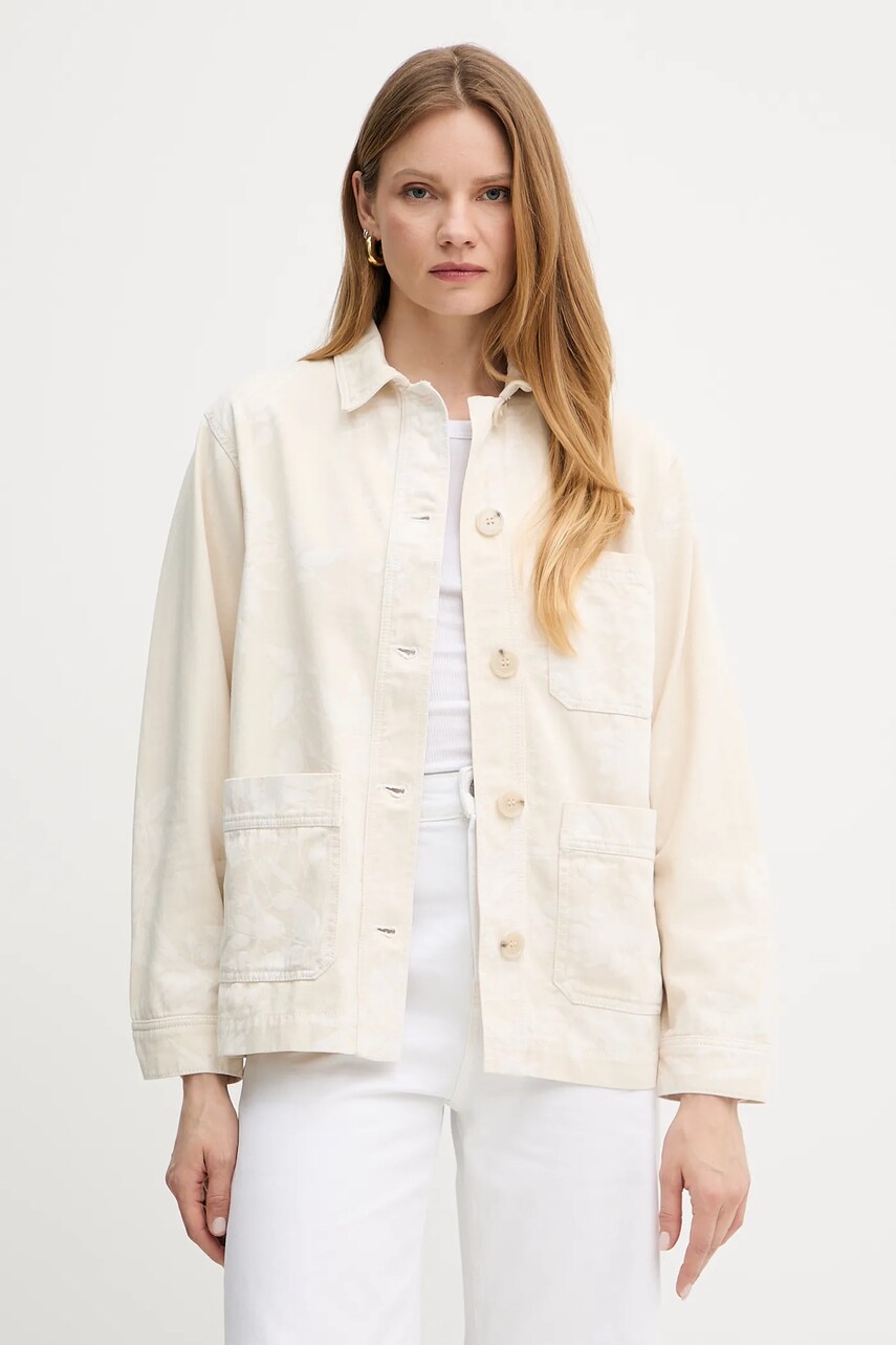 Levně Bavlněná košilová bunda Twinset béžová barva, přechodná, oversize, 251TT2200