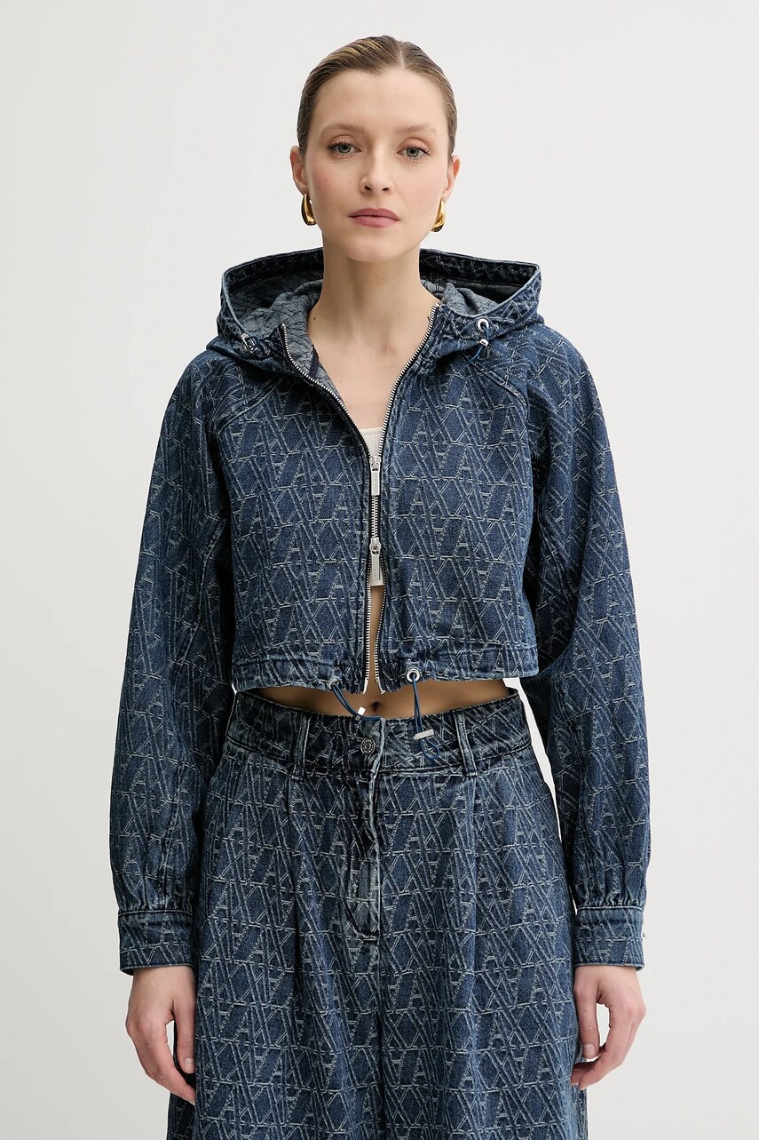 Armani Exchange geacă jeans culoarea bleumarin, de tranzitie, XW001185 AF12844