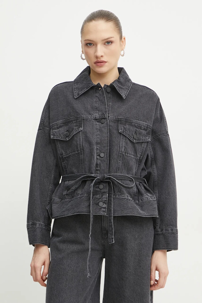 Liviana Conti geaca jeans culoarea gri, de tranzitie, oversize, F5SY76