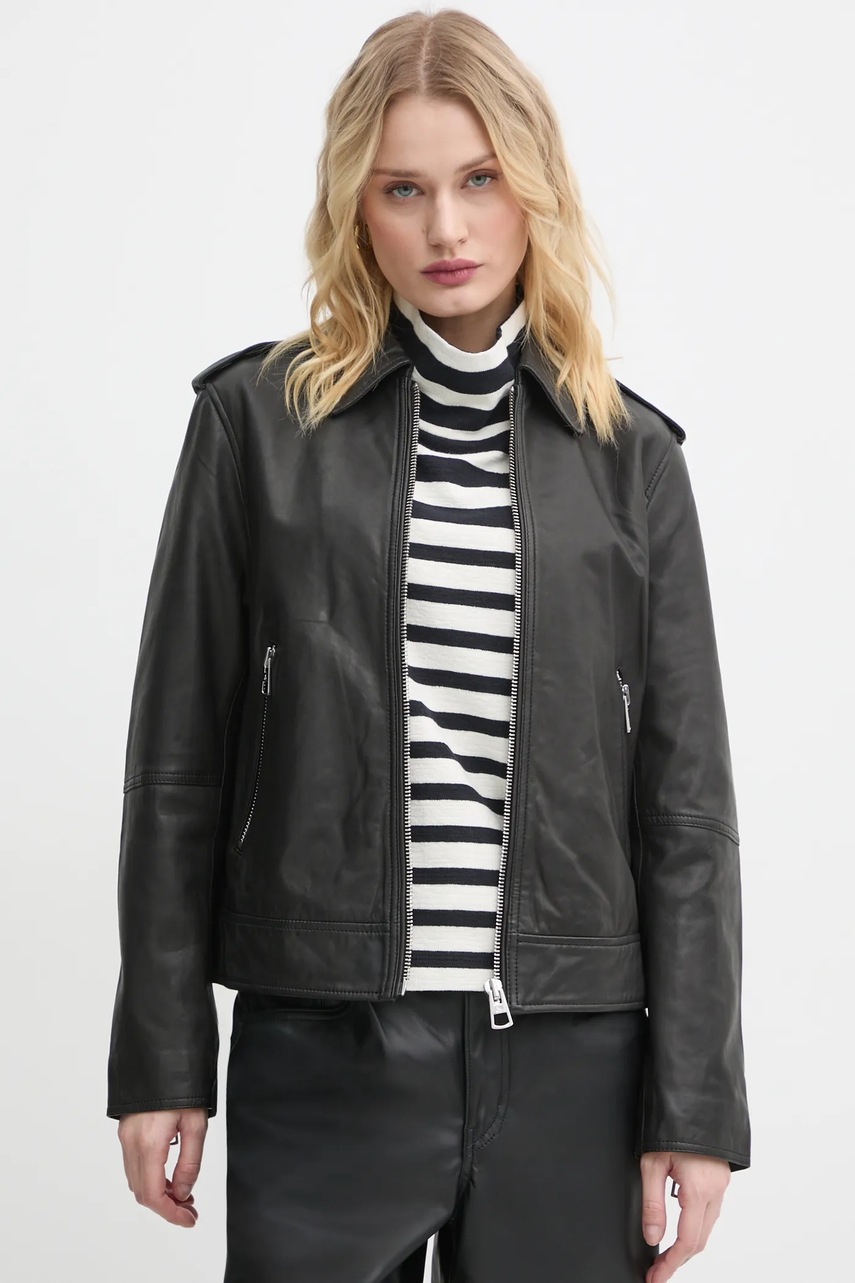 Marc O'Polo geaca de piele femei, culoarea negru, de tranzitie, 500702373037 Marc O'Polo geaca de piele femei, culoarea negru, de tranzitie, 500702373037