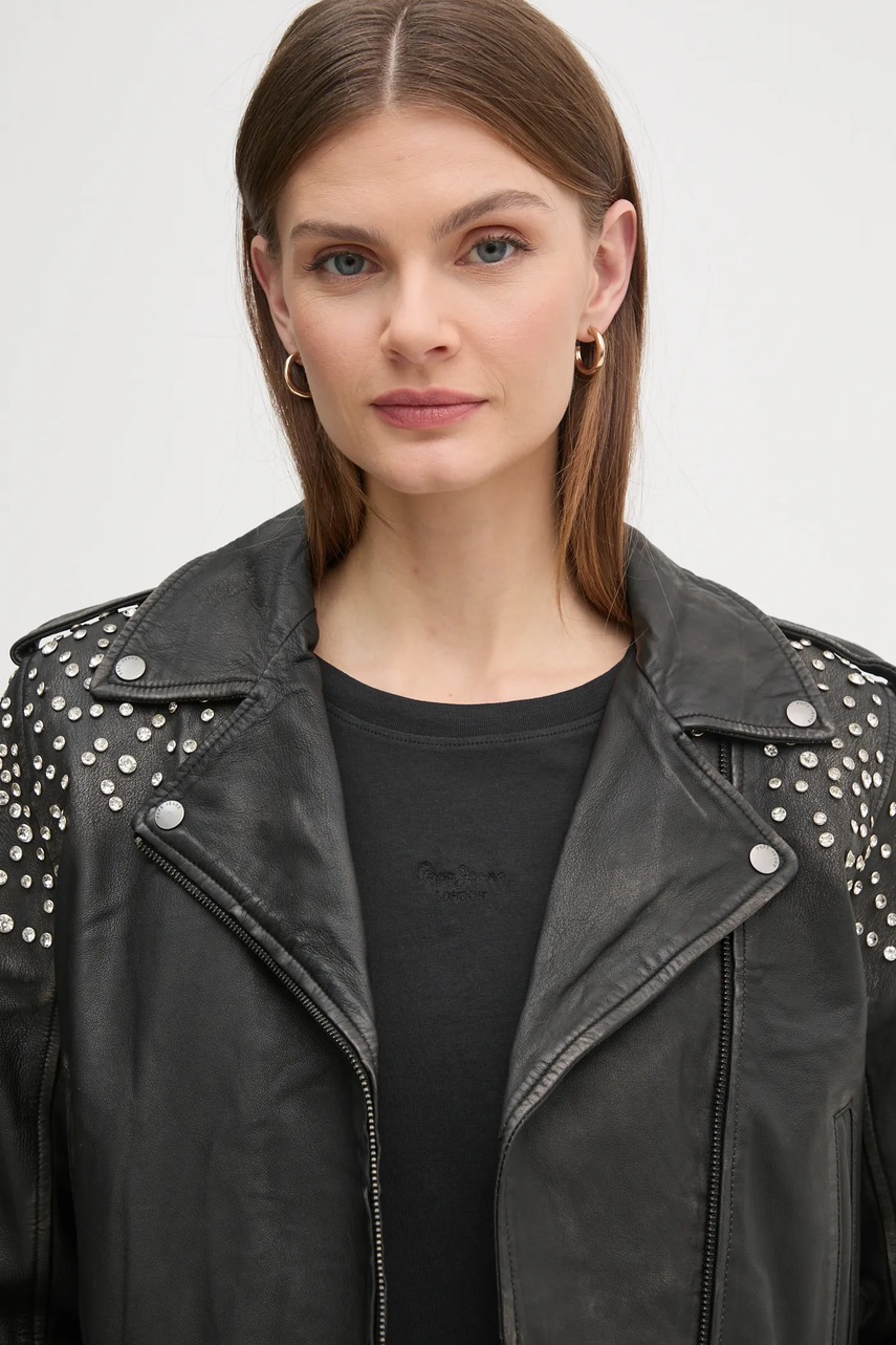 Δερμάτινo jacket Pepe Jeans FANTASY γυναικείο, χρώμα: μαύρο, PL402523 φωτογραφία