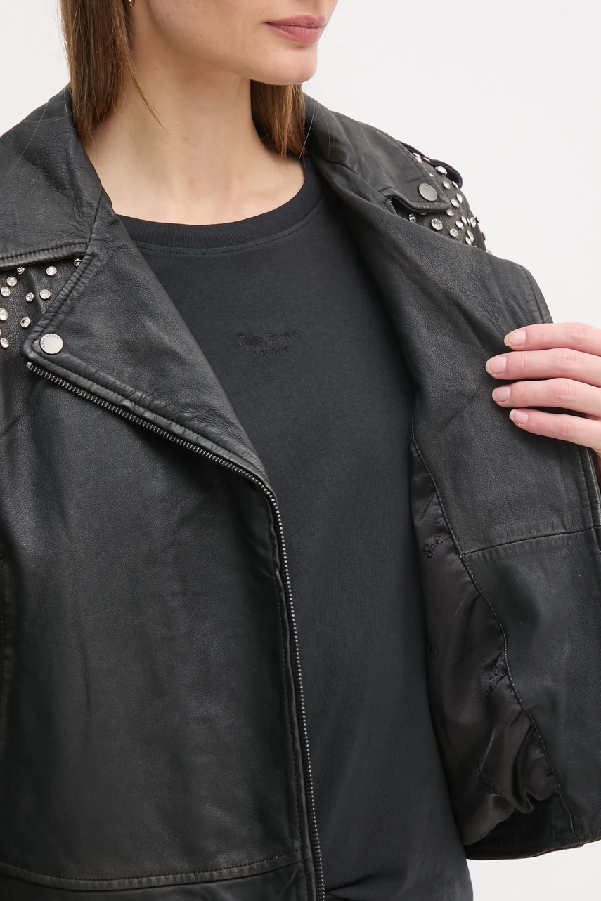 Δερμάτινo jacket Pepe Jeans FANTASY γυναικείο, χρώμα: μαύρο, PL402523 φωτογραφία