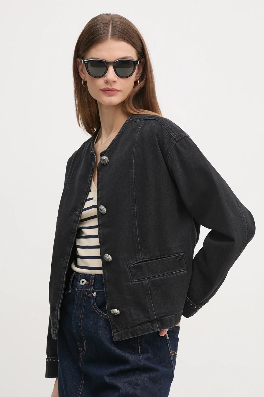 Τζιν μπουφάν Pepe Jeans DAENA STUD χρώμα: μαύρο, PL402524 φωτογραφία