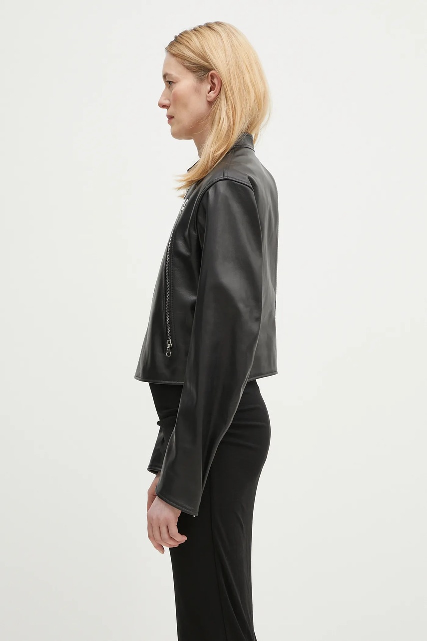 Кожаная куртка MM6 Maison Margiela цвет чёрный переходная oversize S52AM0317