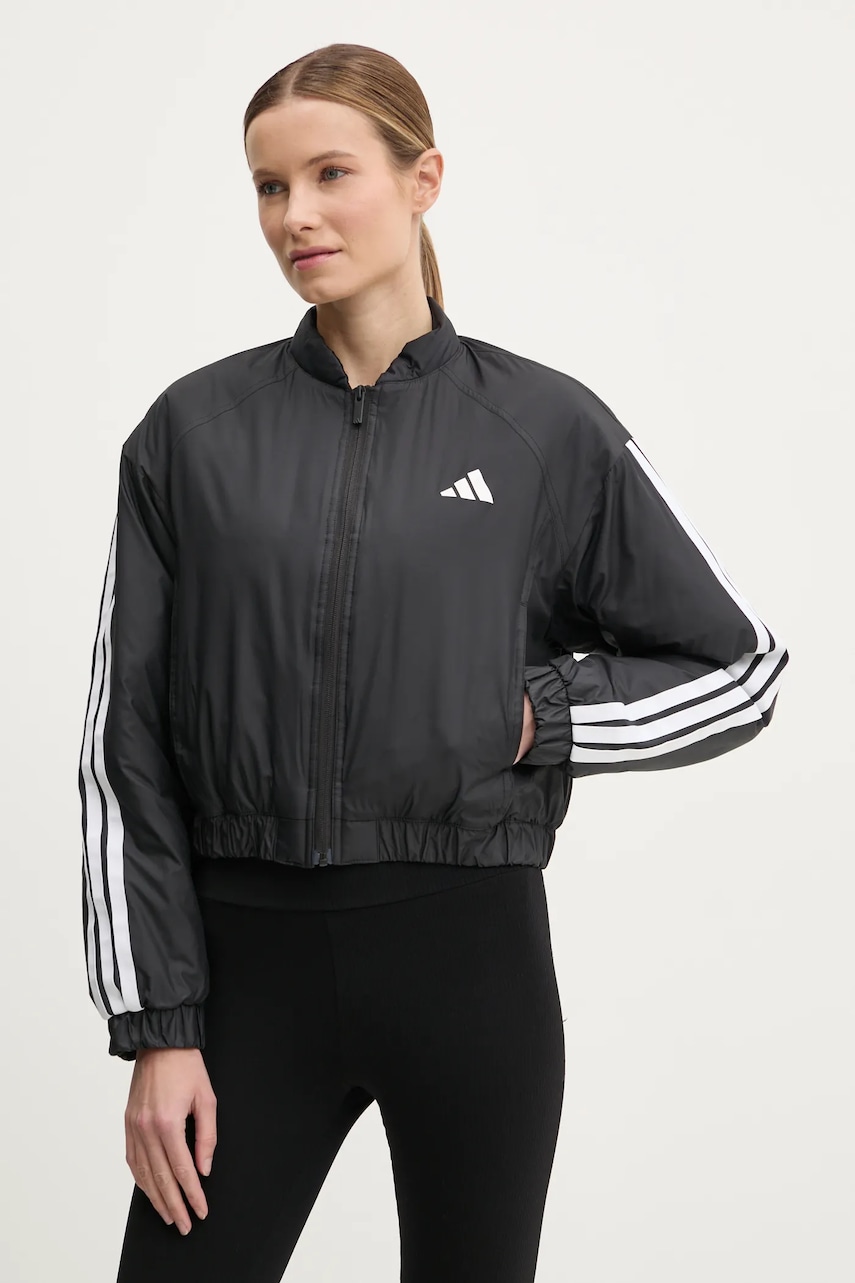 adidas geaca Essential femei, culoarea negru, de tranzitie, JD1296 adidas geaca Essential femei, culoarea negru, de tranzitie, JD1296