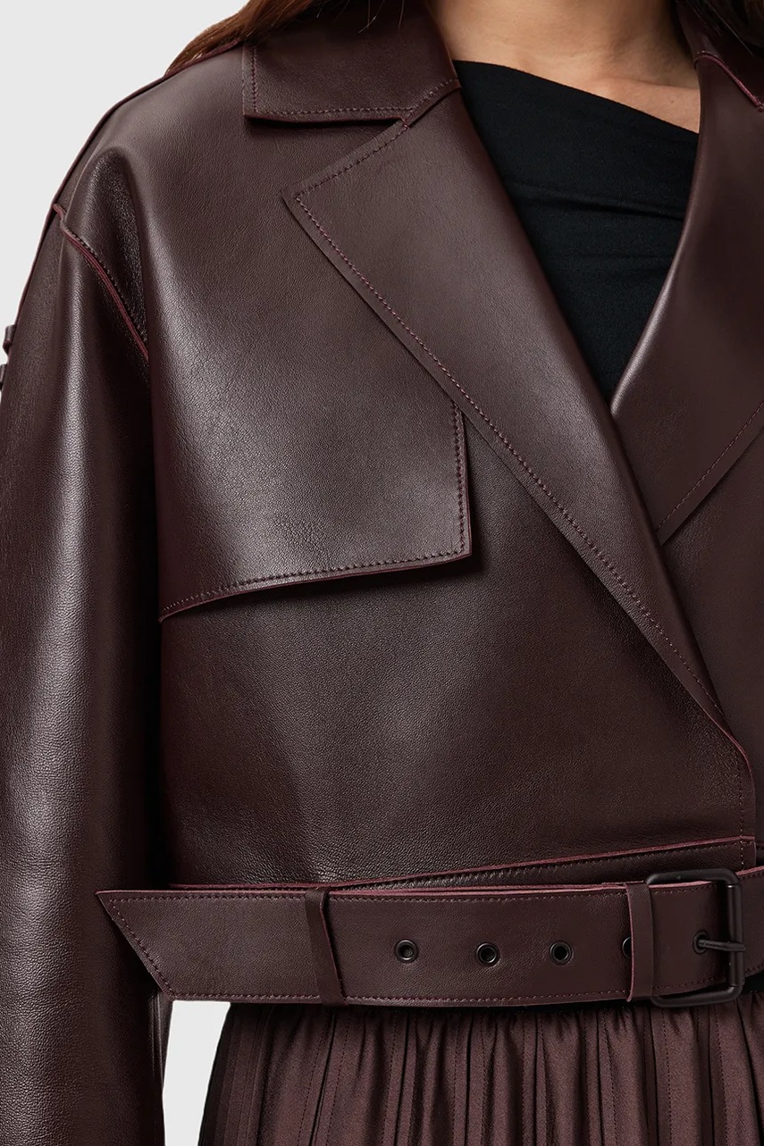 Кожаная куртка AllSaints OPHELIA цвет зелёный демисезонная oversize W045LB