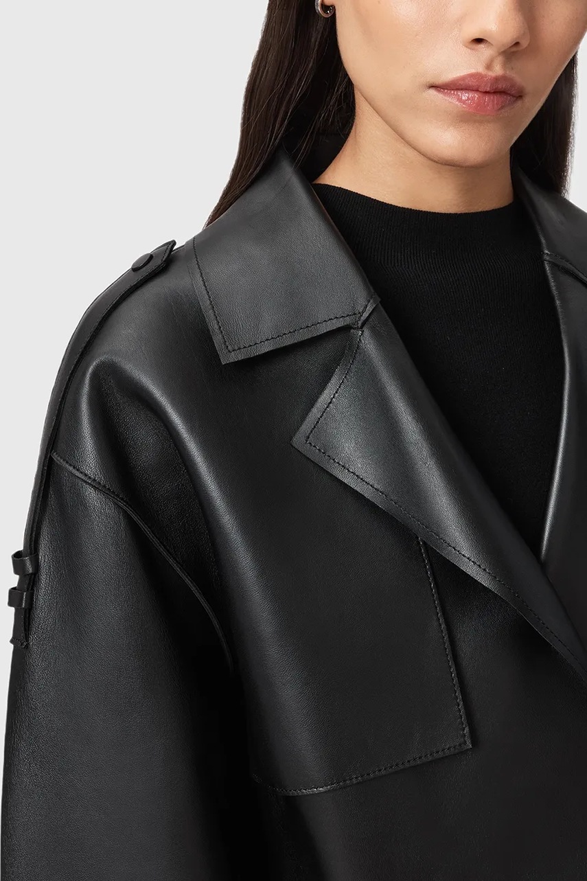 Кожаная куртка AllSaints OPHELIA цвет зелёный демисезонная oversize W045LB