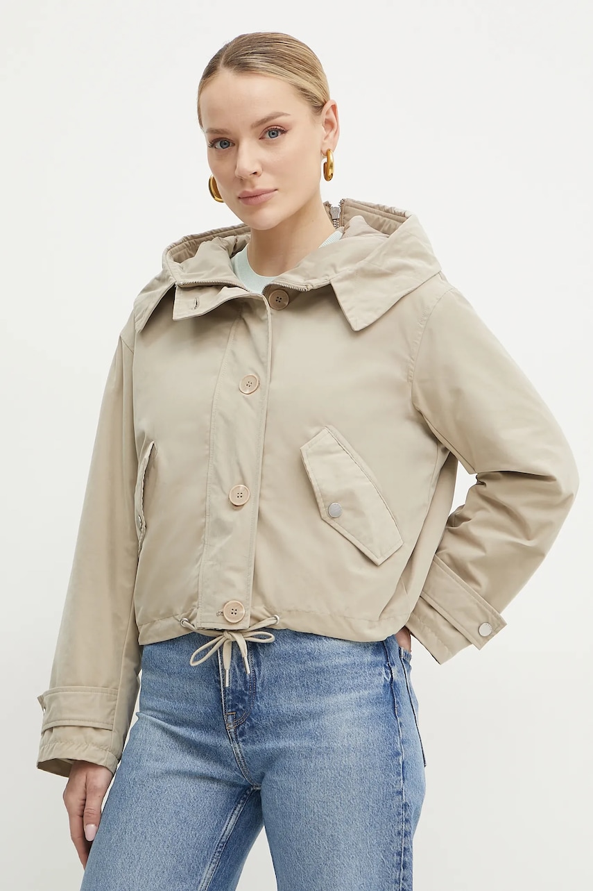 Levně Bunda Guess NORA béžová barva, přechodná, oversize, W5RL13 WGWD2