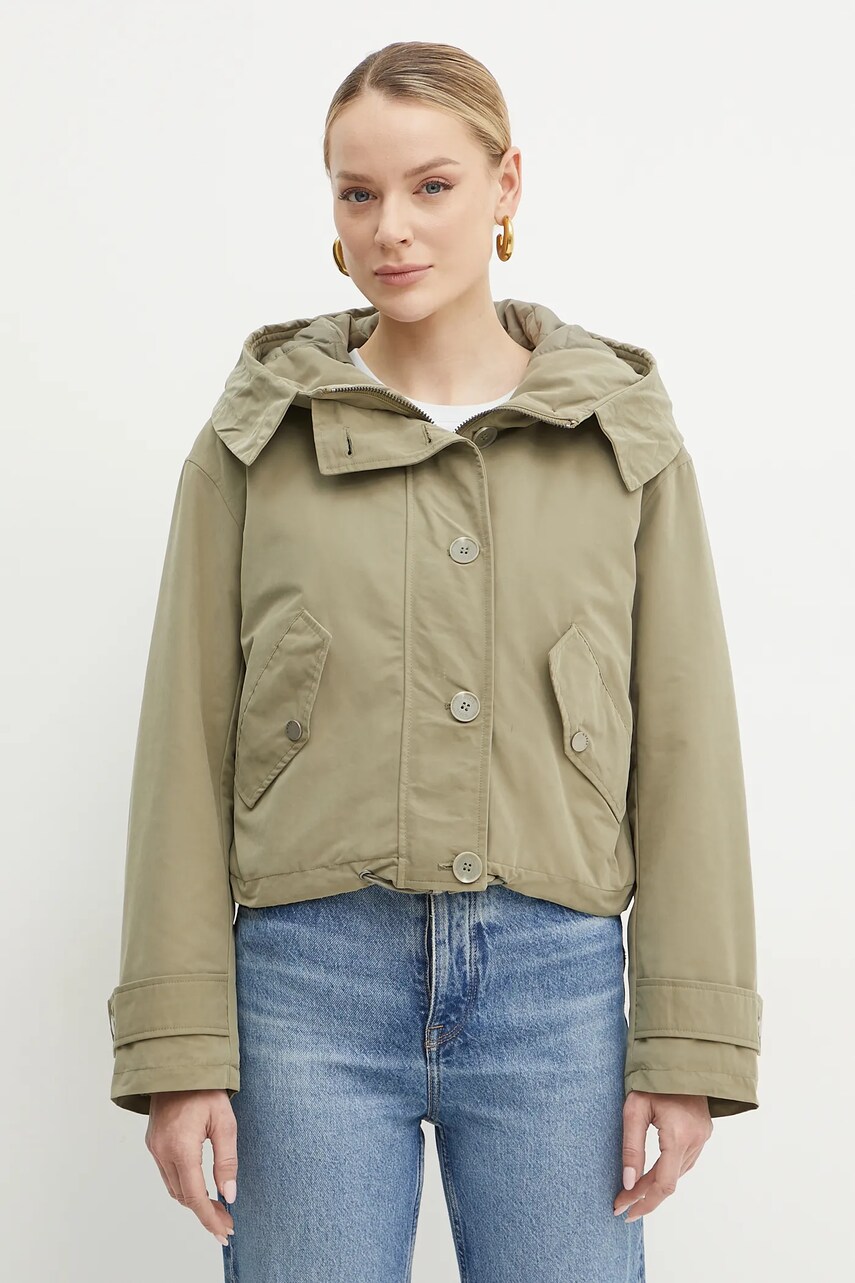 Levně Bunda Guess NORA zelená barva, přechodná, oversize, W5RL13 WGWD2