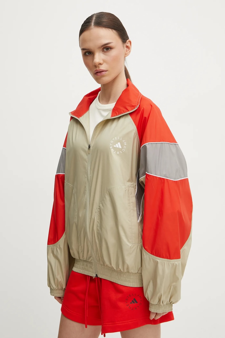 adidas by Stella McCartney geaca femei, culoarea bej, de tranzitie, oversize, JI5133 adidas by Stella McCartney geaca femei, culoarea bej, de tranzitie, oversize, JI5133