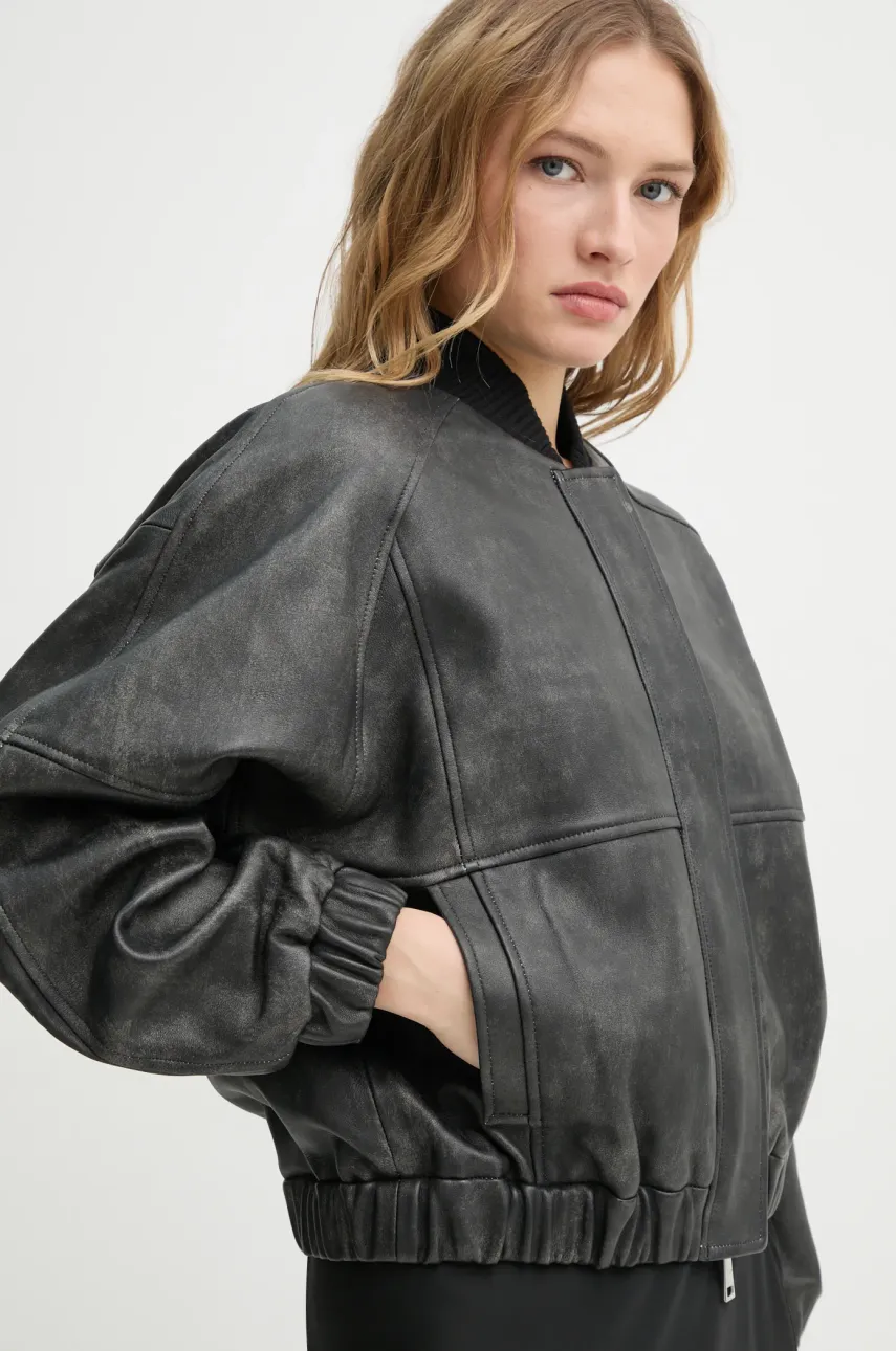 Kožená bunda bomber AERON KELLY dámská, černá barva, přechodná, JK125554