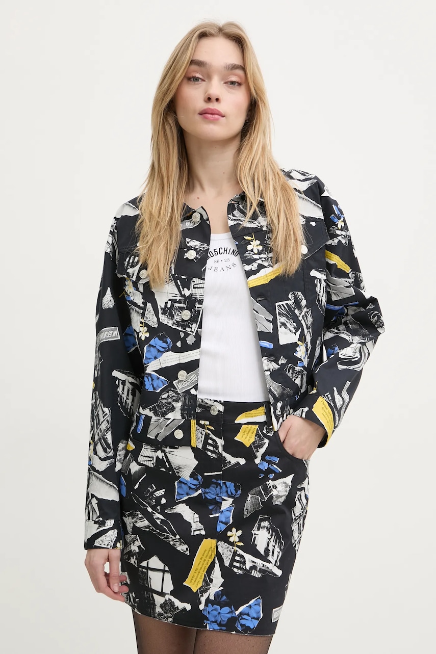 Moschino Jeans geacă cu aspect de cămașă culoarea negru, de tranzitie, oversize, 0611 3241 Moschino Jeans geacă cu aspect de cămașă culoarea negru, de tranzitie, oversize, 0611 3241