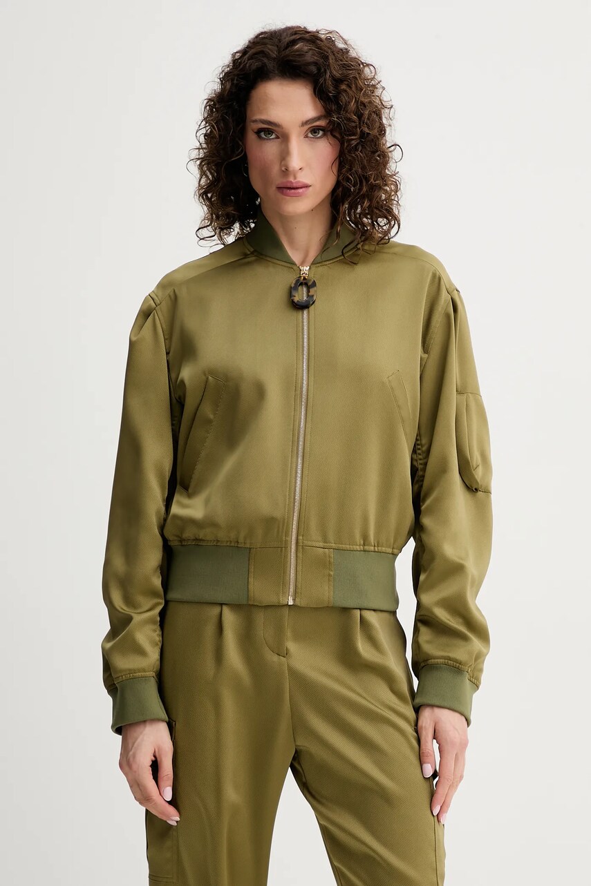Simona Corsellini geacă bomber culoarea verde, de tranzitie, oversize, P25CPGB001