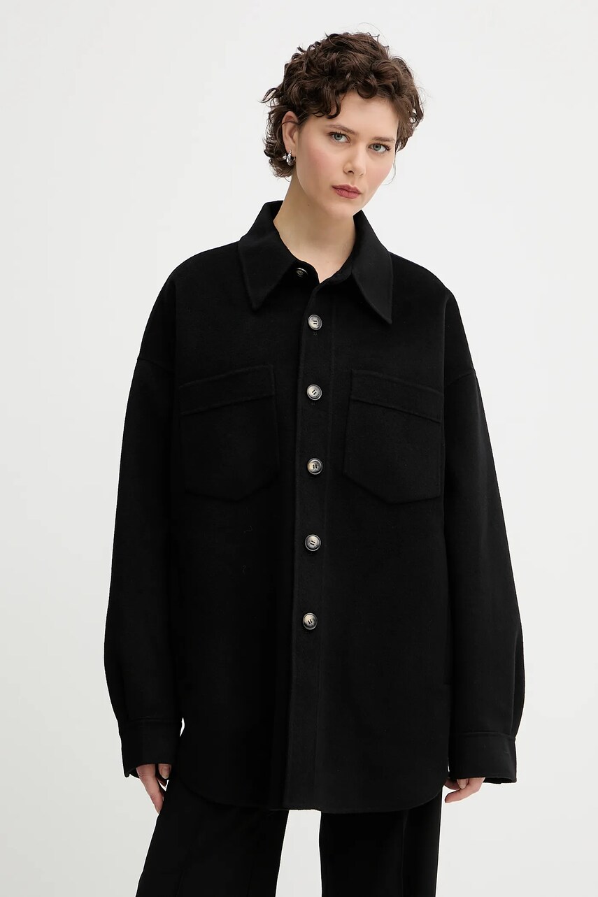 Nanushka jachetă de cămașă din lână MARTIN culoarea negru, de tranzitie, oversize, NM24CROW01899