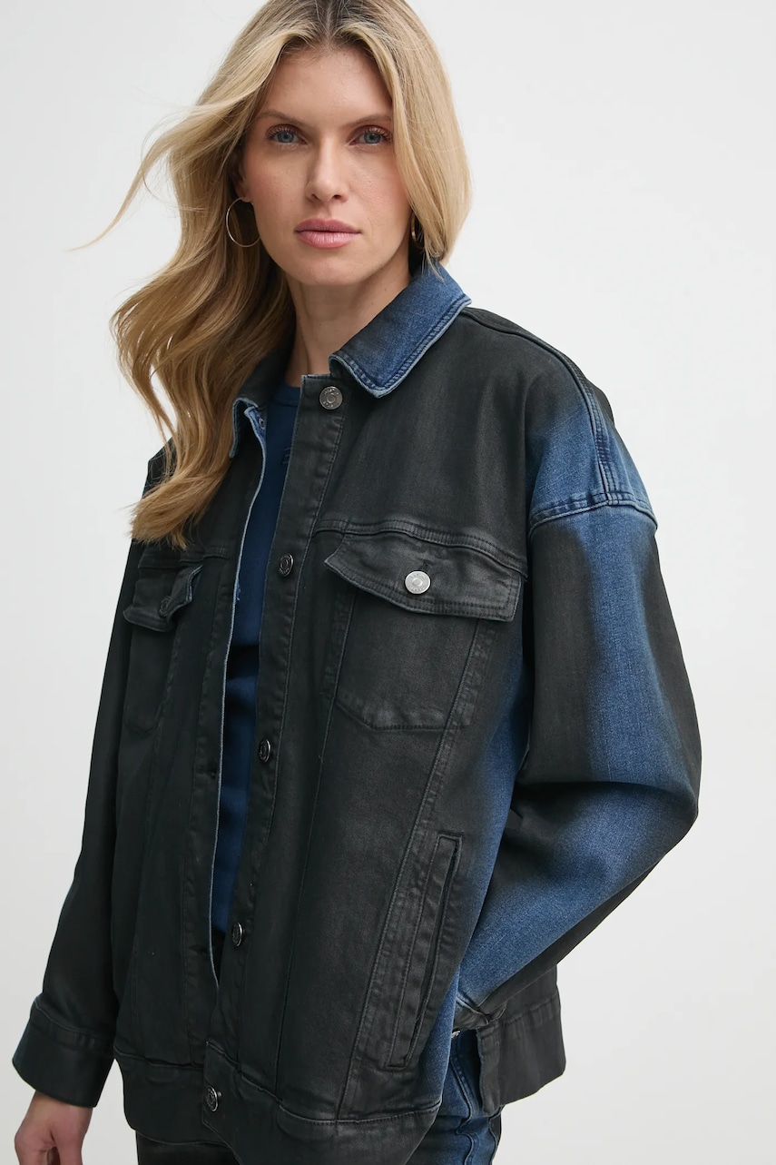 Gestuz geacă din denim femei, culoarea negru, de tranziție, 10909773 Gestuz geacă din denim femei, culoarea negru, de tranziție, 10909773
