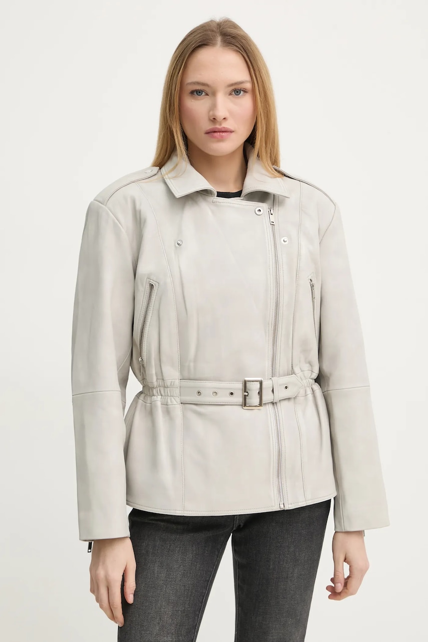 Gestuz geaca de piele femei, culoarea bej, de tranzitie, oversize, 10909784