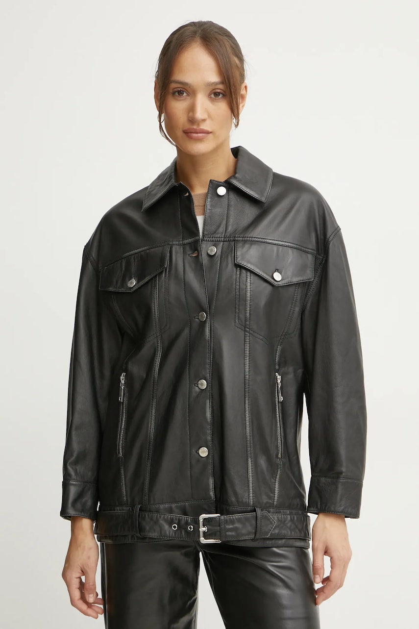 MAX&Co. geaca de piele femei, culoarea negru, de tranzitie, 2516441041200 MAX&Co. geaca de piele femei, culoarea negru, de tranzitie, 2516441041200