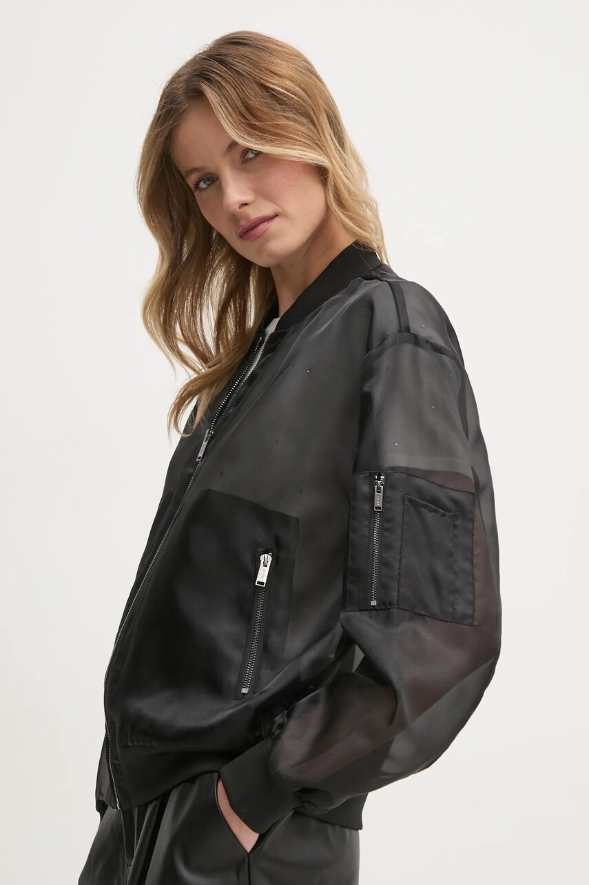 Dkny geaca bomber femei, culoarea negru, de tranzitie, P4JC7WA5