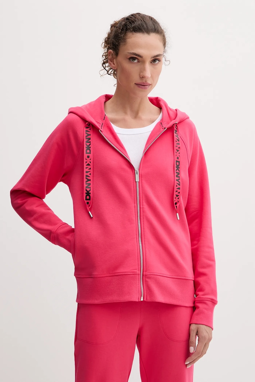 Dkny bluză culoarea bej, cu glugă, uni, DP5J9510