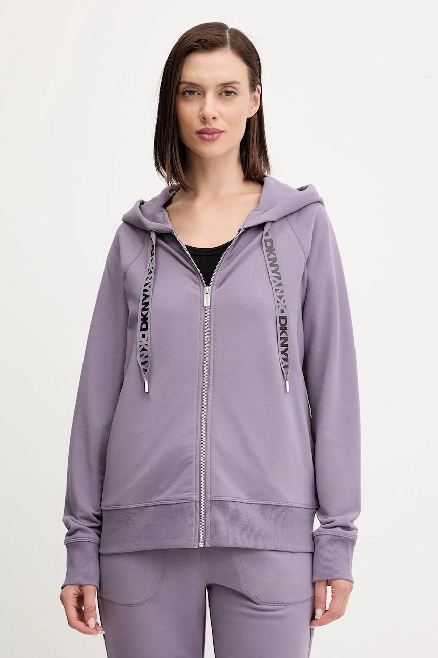 Dkny bluză culoarea bej, cu glugă, uni, DP5J9510