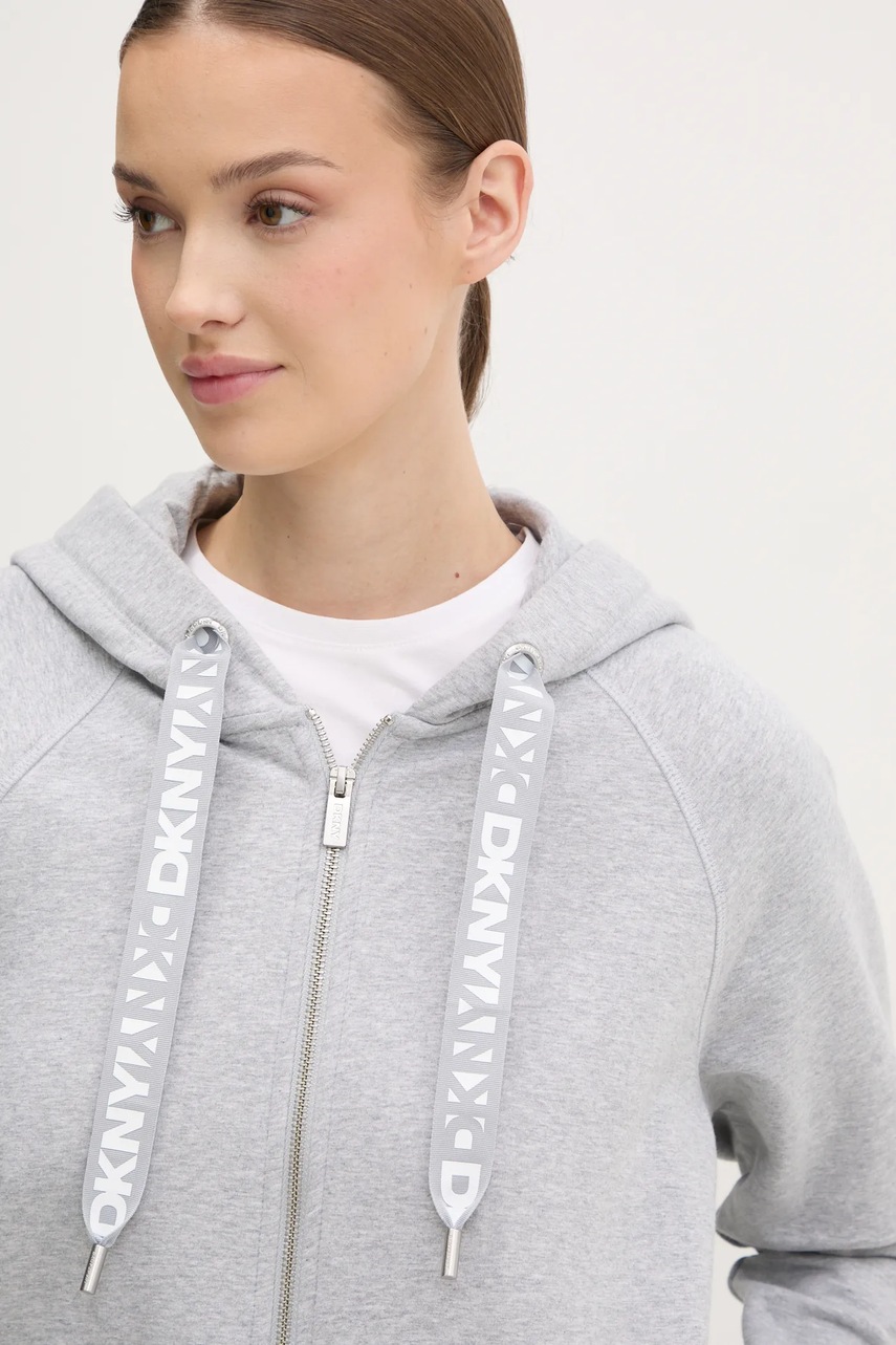 Μπλούζα Dkny χρώμα: γκρι, με κουκούλα, DP5J9510 φωτογραφία